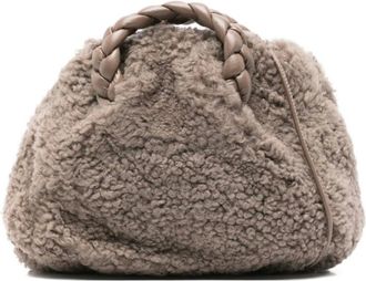 Hereu Tassen, Dames, Grijs, ONE Size, Grijze Gevlochten Top Handvat Gestructureerde Tas