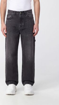 Barrow Jeans wide leg in denim di cotone con logo a contrasto