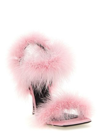 Moschino Womens Feathered Viscose Stiletto Sandal Pink Silk