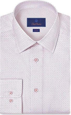 David Donahue Trim Fit Geometric Print Cotton Dress Shirt in White/Pink at Nordstrom, Size 16.5 - 36
