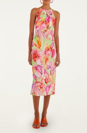 Farm Rio Artsy Flora Linen Midi Dress in Artsy Flora Green at Nordstrom, Size Xx-Small