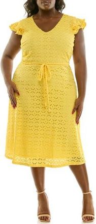 Nina Leonard Cap Sleeve Lace Fit & Flare Dress in Lemon at Nordstrom Rack, Size 3 X