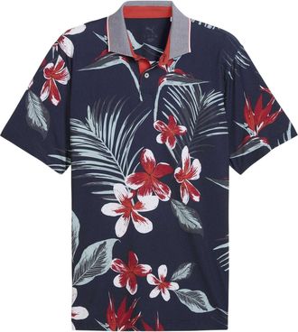 Puma Mattr Luau Performance-poloshirt met bloemenprint voor heren (Donkere marine / rood)
