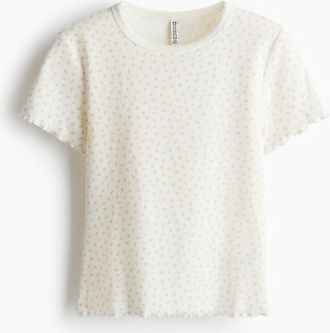 H&M T-Shirt mit Overlockdetails - Cremefarben/Gebl&uuml;mt