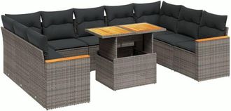 vidaXL Set De Sof&aacute;s De Jard&iacute;n 10 Pzas Con Cojines Rat&aacute;n Sint&eacute;tico Gris Vidaxl