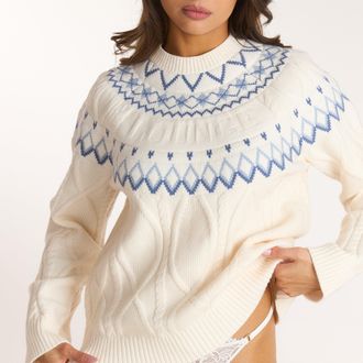 Lounge Fairisle Kabelgebreide Trui - Cr&egrave;me - XXL
