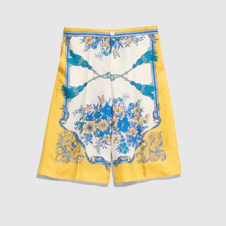 Gucci Printed Silk Twill Pants, Green