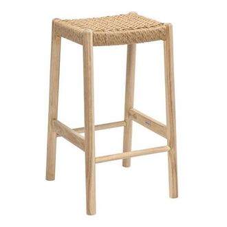 Jonathan Y Designs Armati Coastal Casual Handcrafted Teak Wood Backless Indoor/Outdoor Counter Stool with Synthetic Woven Seat in Natural Finish -29.5 at