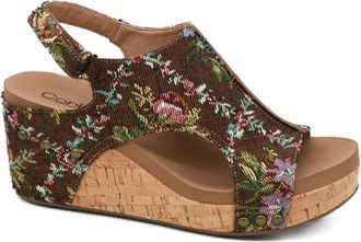 Corkys Footwear Womens Carley Wedge Sandal In Rust Brocade Floral