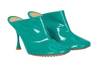 Bottega Veneta Teal Patent Leather Dot Mules Size 35.5