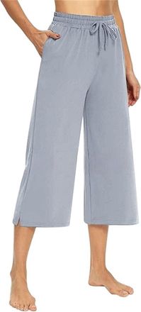 Generic Womens Capri Yoga Pants Loose Soft Drawstring Workout Sweatpants, Summer Wide Leg Capri Lounge Pants with Pockets (Gray,XXL)