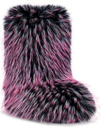 Azalea Wang Lenix Faux Fur Boot in Pink Multi at Nordstrom, Size 10