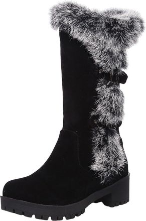 Generic Women Winter Snow Boots Warm Mid Calf Boots Anti-Slip Comfortable Lightweight Platform Down Cotton Shoes (3.5)