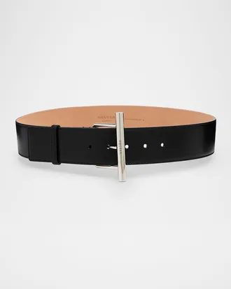 Alexander McQueen Silvertone Cross-Bar Leather Wide Sling Belt