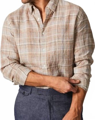 Billy Reid Linen Line Plaid Wilson Shirt In British Khaki/silver