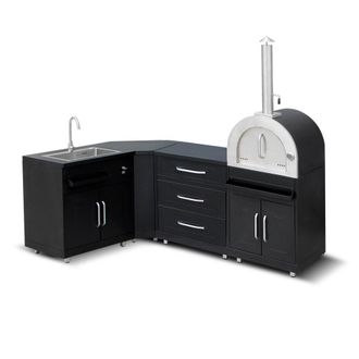 Oviala Cocina exterior de acero de 4 piezas con horno de pizza