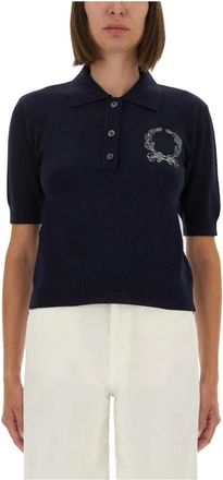 Moschino Truien & Vesten, Dames, Blauw, XS, Wol, Geborduurd gebreid poloshirt