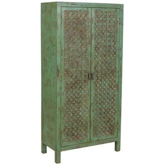 Wanderlust Deco Armario de madera artesanal verde 85x40x176h cm