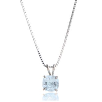 MAX + STONE 14k White Gold 8mm Cushion Cut Gemstone Pendant Necklaces with 18 inch Box Chain