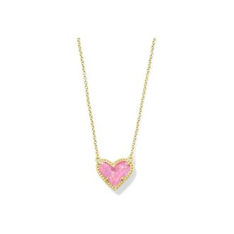Kendra Scott Ari Heart Gold Pendant Necklace in Pink Iridescent