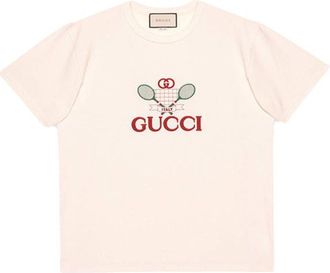 Gucci Mens Tennis Printed Oversized Retro Short Sleeve White 548334-XJBLE-7136