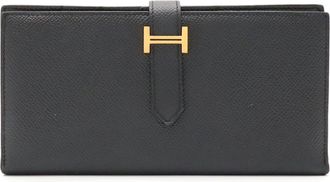 Herm&egrave;s Black Leather Long Wallet (Bi-Fold) (Pre-Owned)