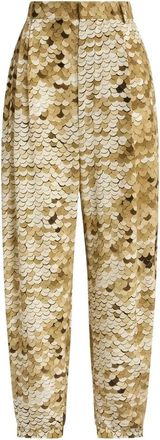 Moschino Broeken, Dames, Geel, M, Pailletten, Broek van bedrukte cr&ecirc;pe de chine