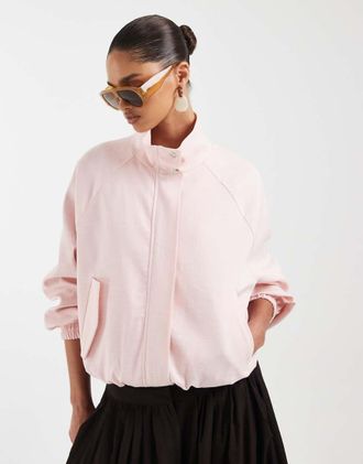 Asos Giacca con collo a imbuto in lino rosa confetto