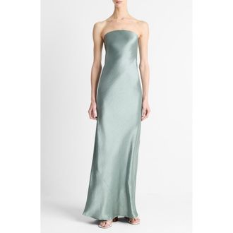 Vince Satin Strapless Gown in Clay Sage at Nordstrom Rack, Size 4