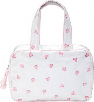 Lenora Womens Double Handle Hanging Bag In White With Pink Heart