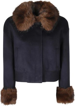 Self Portrait Chaqueta de lana con cuello de pelo - Jackets - Mujer - Azul - S