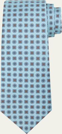 Kiton Mens Geometric Floral Medallion Silk 7-Fold Tie