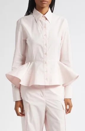 Stella McCartney Cotton Blend Peplum Button-Up Shirt in Baby Pink at Nordstrom, Size 36