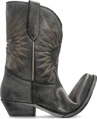 Golden Goose Schoenen, Dames, Grijs, 36 EU, Leer, Wish Star Leren Cowboylaarzen