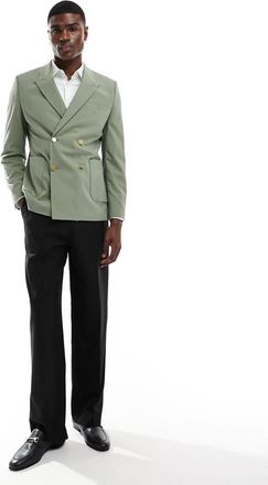 Asos wedding skinny blazer with gold buttons in green