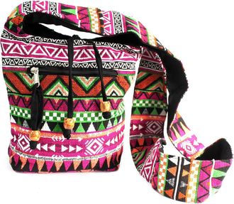 Generic Womens Hippie Crossbody Bag, Nepal Sling Bag, 100% Cotton Bag, Slouchy bag, Hobo Hand Woven Shoulder bag, Ethnic Tribal Boho Bag Purse (Small Pink)