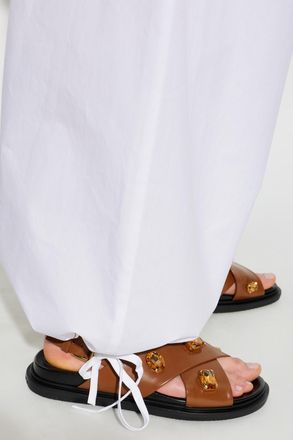 Marni Leather Sandals With Shimmering Embellishments, Womens, Brown