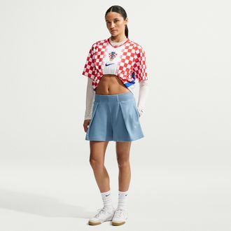 Nike Womens Studio Fleece Lightweight French Terry High-Rise Pleated Shorts in Blue | IM8110-486
