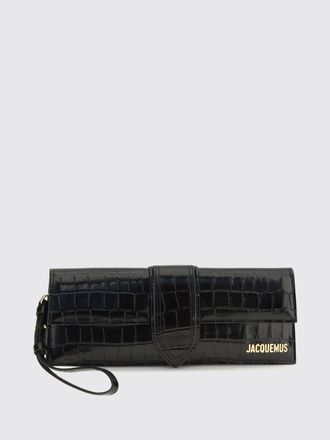Jacquemus Bambino Crocodile-Effect Leather Clutch with Metallic Logo