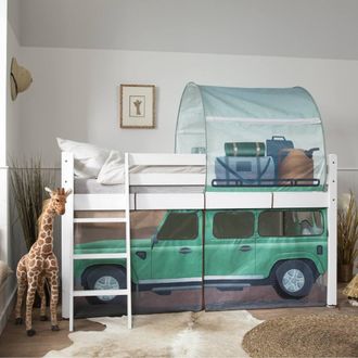 N&ouml;a & Nani Moro Cabin Bed Midsleeper with Safari Tent Package in White | Size: Single