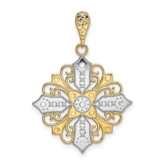 Diamond2Deal 14k Yellow Gold and White Rhodium Cut-out Cross Medallion Charm Pendant