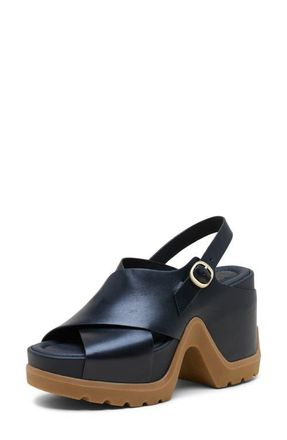 Sorel Roamn Rise Slingback Platform Sandal in Black/Gum 2 at Nordstrom, Size 10.5