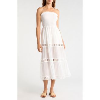 Elan Tiered Strapless Cover-Up Dress in White at Nordstrom, Size X-Small