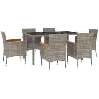 vidaXL Set Comedor Jard&iacute;n 7 Pzas Y Cojines Rat&aacute;n Sint&eacute;tico Gris Vidaxl
