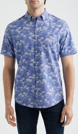 Reyn Spooner Kyoto Spring Floral Short Sleeve Cotton Blend Button-Down Shirt in Skipper Blue at Nordstrom, Size Xx-Large