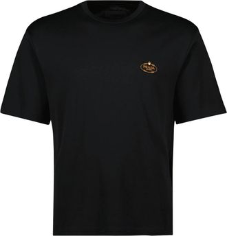 Prada T-shirt met logo-borduursel - Heren - T-shirts - Zwart - L - Katoen - Tops