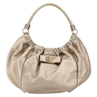 Ferragamo Vala Handbag Leather Gold Leather Handbag (Pre-Owned)