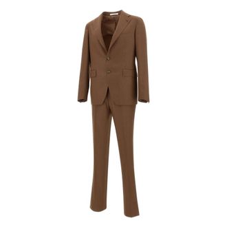 Tagliatore Single Breasted Suits, male, Brown, Size: 2XL Natural 120S Wool Two-Piece Suit