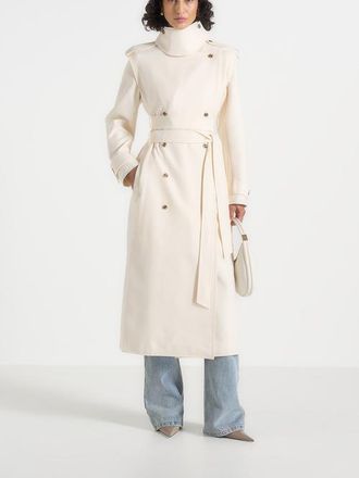 Mani&egrave;re De Voir Esther Double Belted Funnel Neck Trench Coat in Off White at Nordstrom, Size 10