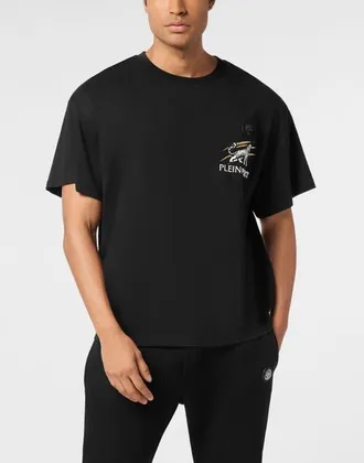 Plein Sport T-Shirt Round Neck Ss Tiger Men in Black/lightgold at Nordstrom, Size Xxx-Large